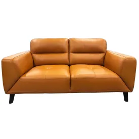 2 Seater Sofa | Genuine Leather | Upholstered Lounge Couch | Downy Tangerine
