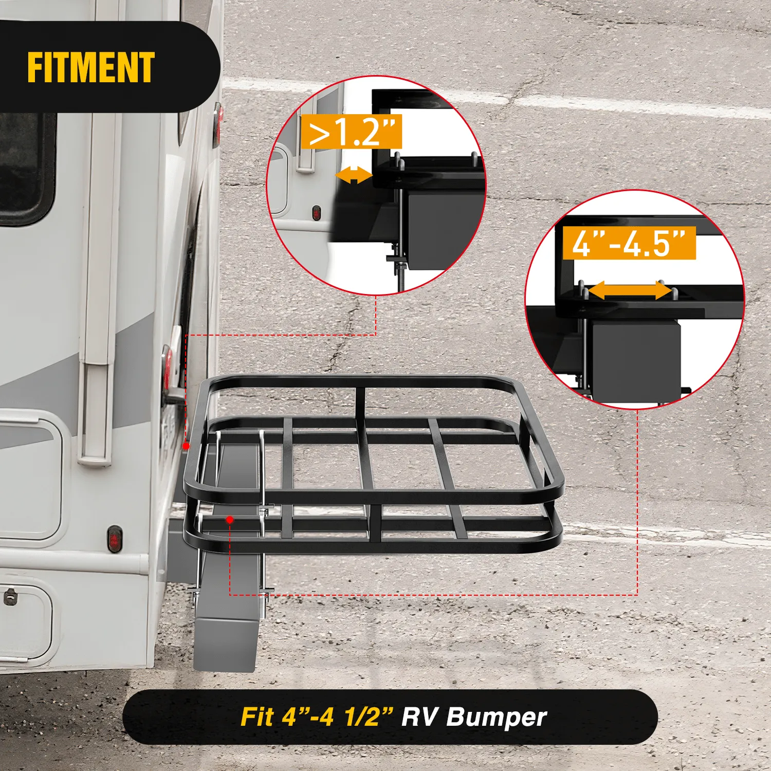 32¡Á26¡Á4 Inch RV Bumper Mounted Cargo Rack Carrier with Net Fits 4-inch or 4-1/2-inch Bumpers