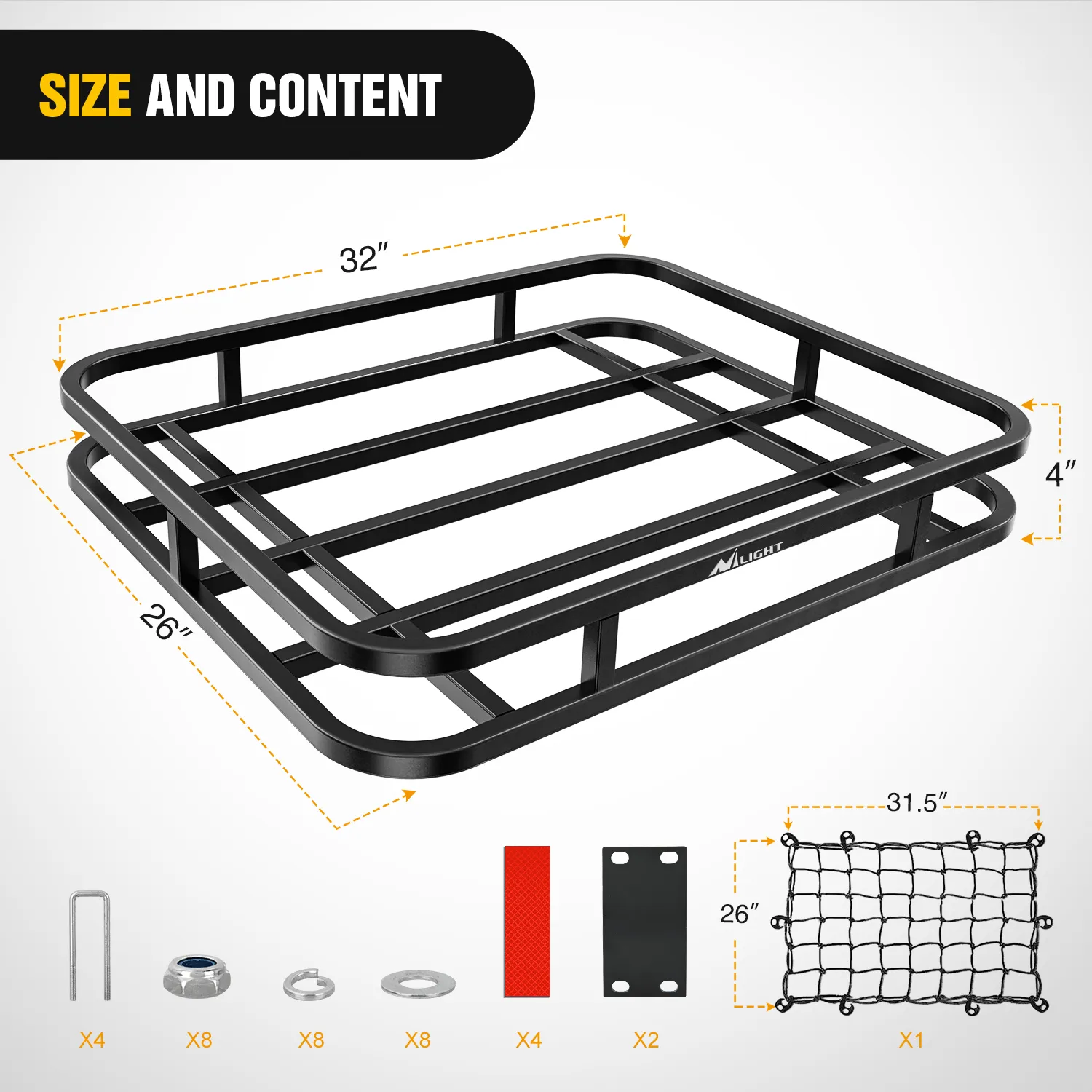 32¡Á26¡Á4 Inch RV Bumper Mounted Cargo Rack Carrier with Net Fits 4-inch or 4-1/2-inch Bumpers