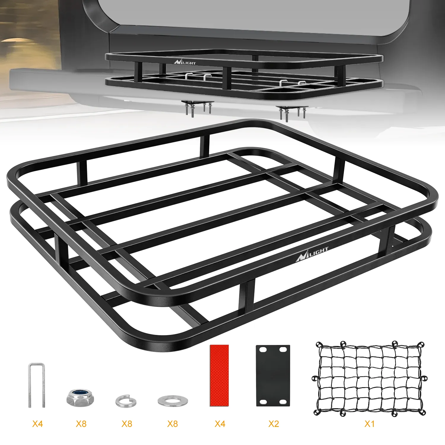 32¡Á26¡Á4 Inch RV Bumper Mounted Cargo Rack Carrier with Net Fits 4-inch or 4-1/2-inch Bumpers