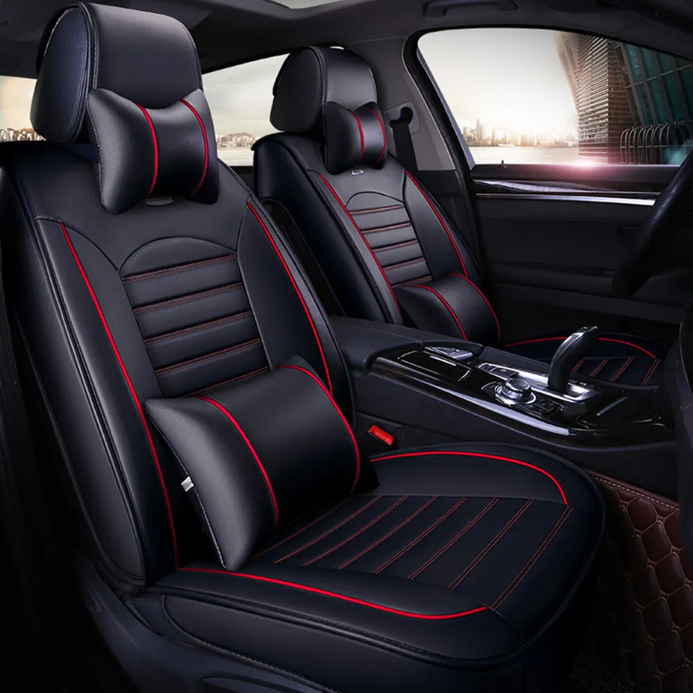 5 Seats Car Seat Covers Deluxe PU Leather Seat Cushion Full Set Cover