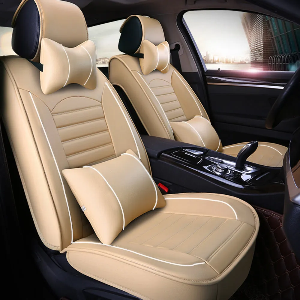 5 Seats Car Seat Covers Deluxe PU Leather Seat Cushion Full Set Cover
