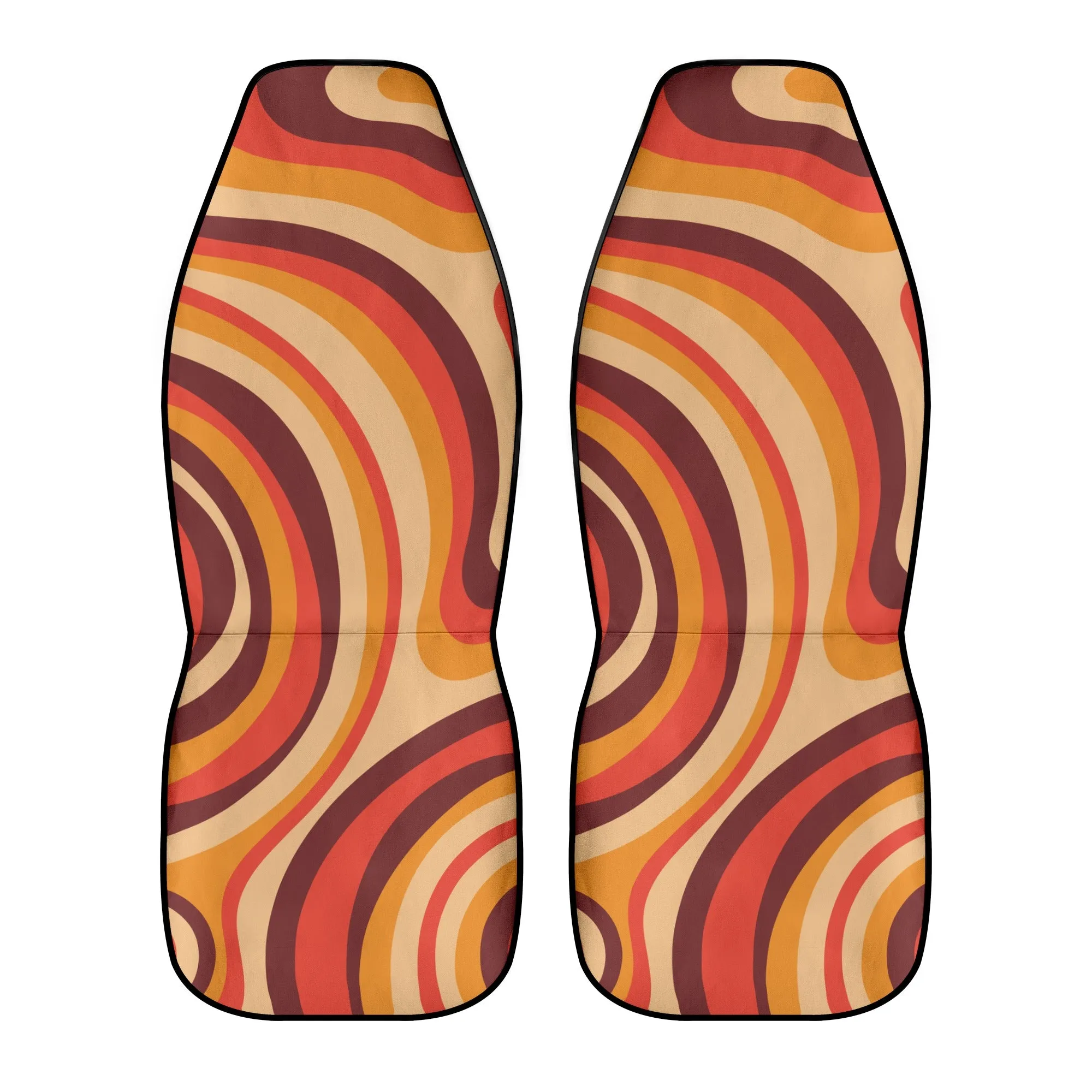70s Stripe Car Seat Covers (2 pcs), Brown Orange 1970s Pattern Auto Front Seat Dog Pet Vehicle SUV Universal Protector Accessory Men Women