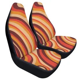 70s Stripe Car Seat Covers (2 pcs), Brown Orange 1970s Pattern Auto Front Seat Dog Pet Vehicle SUV Universal Protector Accessory Men Women