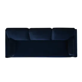 84" Modern Farmhouse Sofa, Navy Blue Velvet, Feather-Down, Birchwood Base