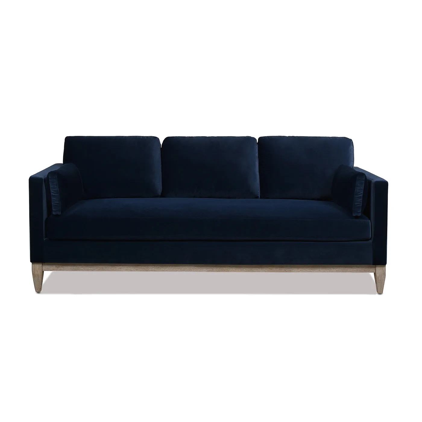 84" Modern Farmhouse Sofa, Navy Blue Velvet, Feather-Down, Birchwood Base