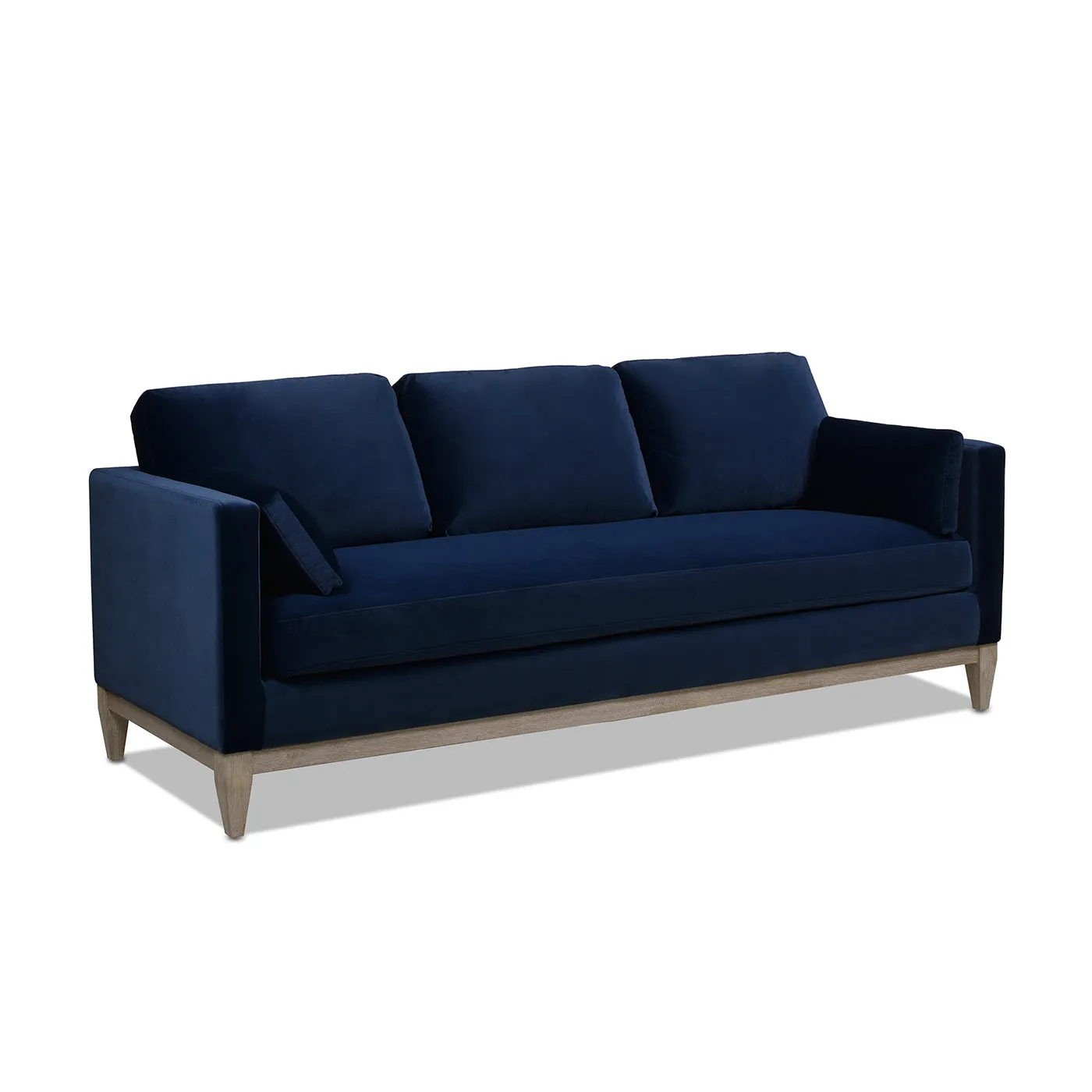 84" Modern Farmhouse Sofa, Navy Blue Velvet, Feather-Down, Birchwood Base