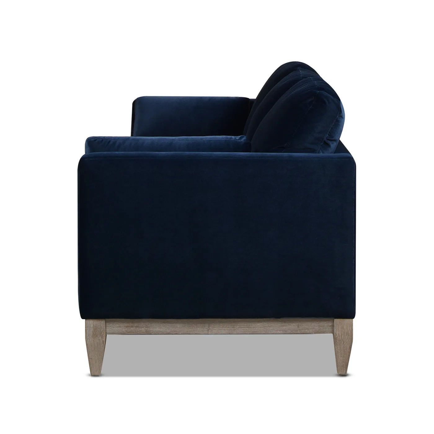 84" Modern Farmhouse Sofa, Navy Blue Velvet, Feather-Down, Birchwood Base