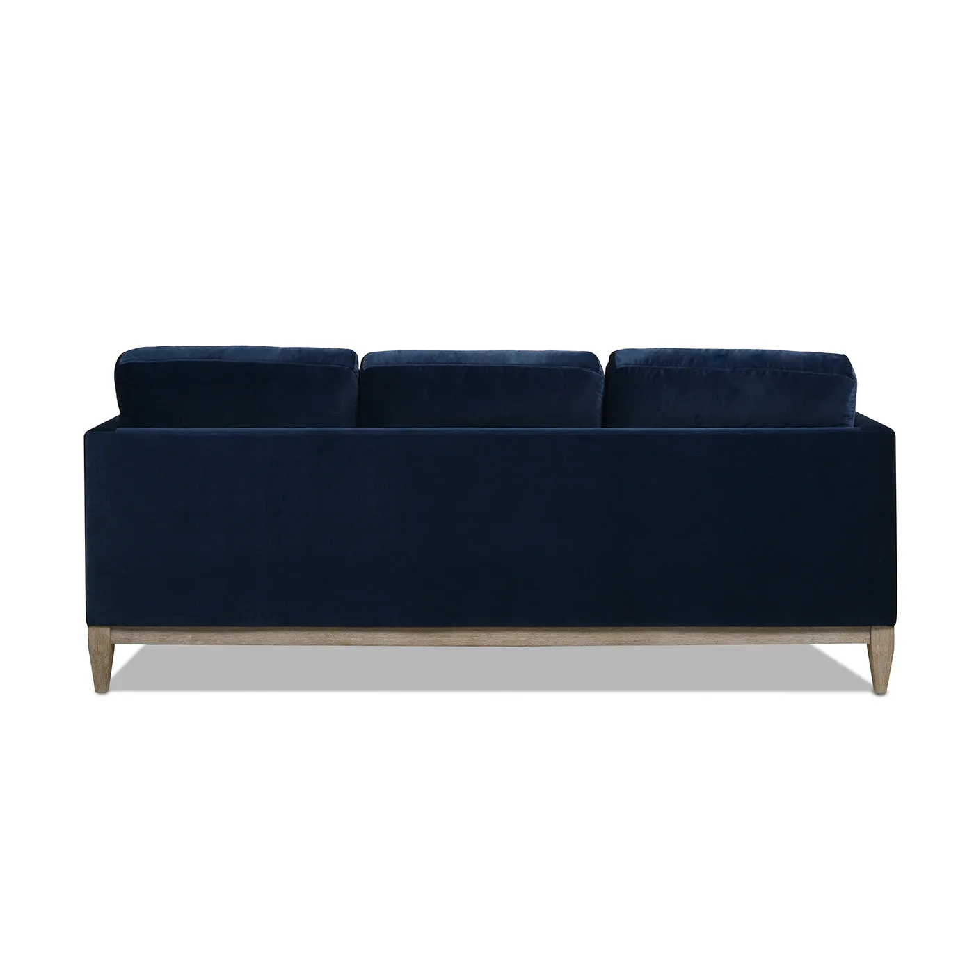 84" Modern Farmhouse Sofa, Navy Blue Velvet, Feather-Down, Birchwood Base