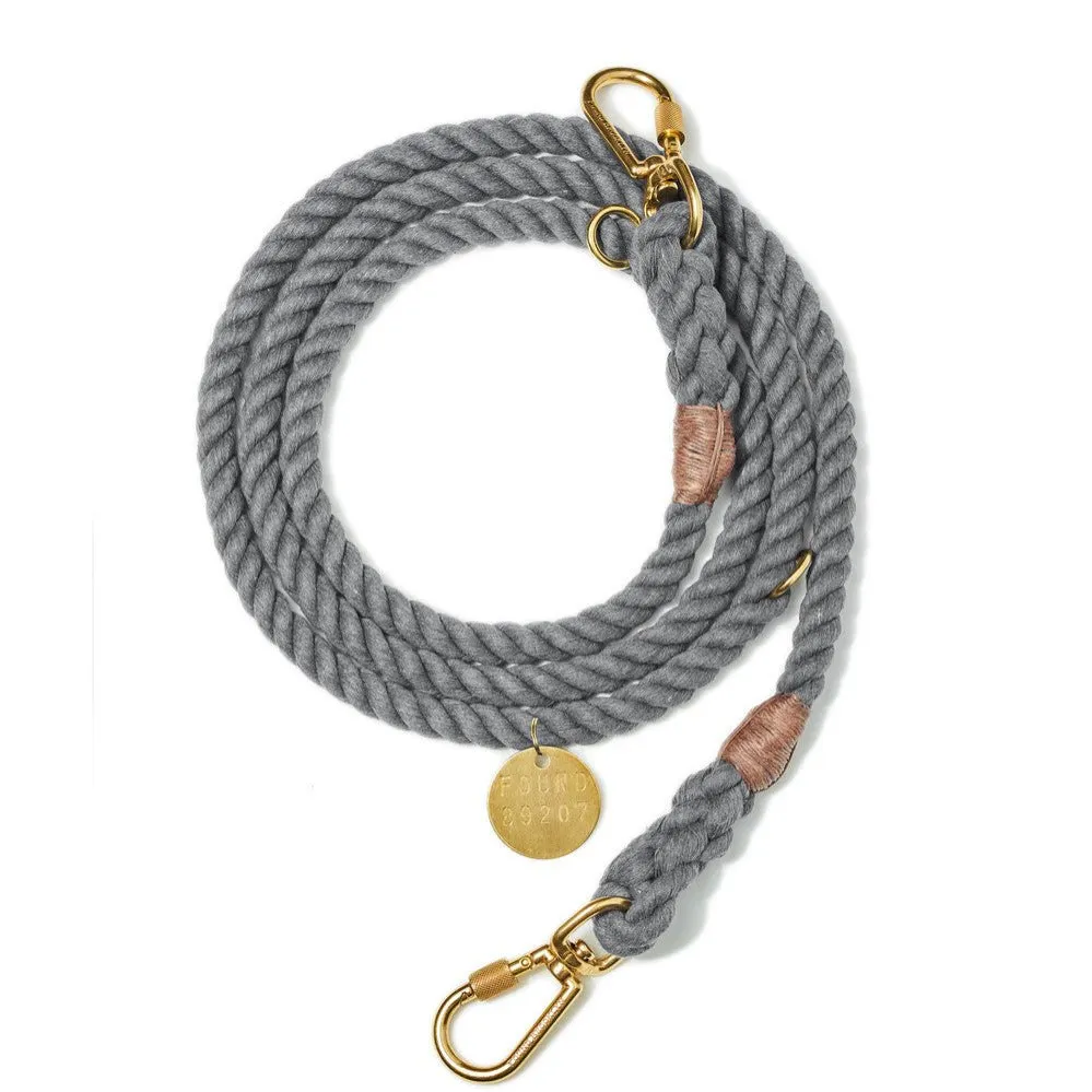 Adjustable Up-Cycled Rope Dog Leash Grey