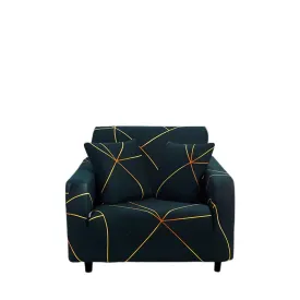 Anyhouz 1 Seater Sofa Cover Dark Green Linear Style and Protection For Living Room Sofa Chair Elastic Stretchable Slipcover