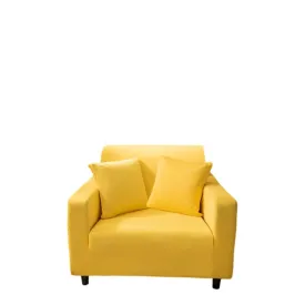 Anyhouz 1 Seater Sofa Cover Plain Yellow Style and Protection For Living Room Sofa Chair Elastic Stretchable Slipcover