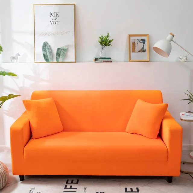 Anyhouz 2 Seater Sofa Cover Plain Orange Style and Protection For Living Room Sofa Chair Elastic Stretchable Slipcover