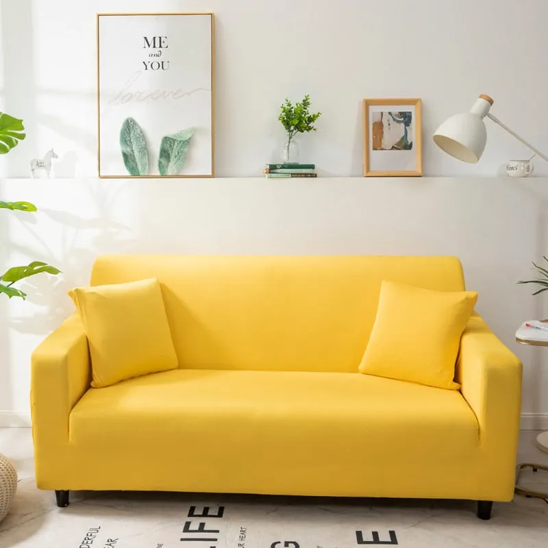 Anyhouz 4 Seater Sofa Cover Plain Yellow Style and Protection For Living Room Sofa Chair Elastic Stretchable Slipcover