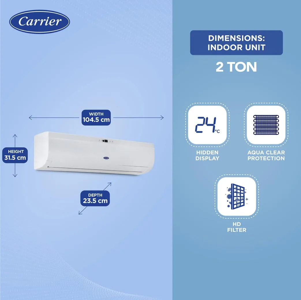 Carrier CAS24DH3R33F0 2 Ton 3 Star Fixed Speed Split AC (Copper,PM2.5 Filter, Auto cleanser,  Durawhite PRO  Ex, White)