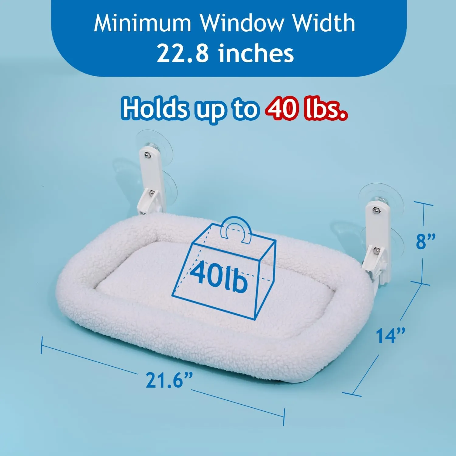 Foldable Cat Hammock for Window - Cordless, Embeded Machine Washable Bed, Robust Metal Frame - Cat Window Perch for Large Cats and Kittens (White Bolster Bed, Medium)
