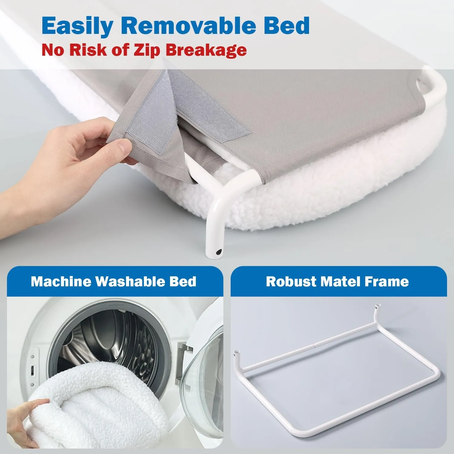 Foldable Cat Hammock for Window - Cordless, Embeded Machine Washable Bed, Robust Metal Frame - Cat Window Perch for Large Cats and Kittens (White Bolster Bed, Medium)