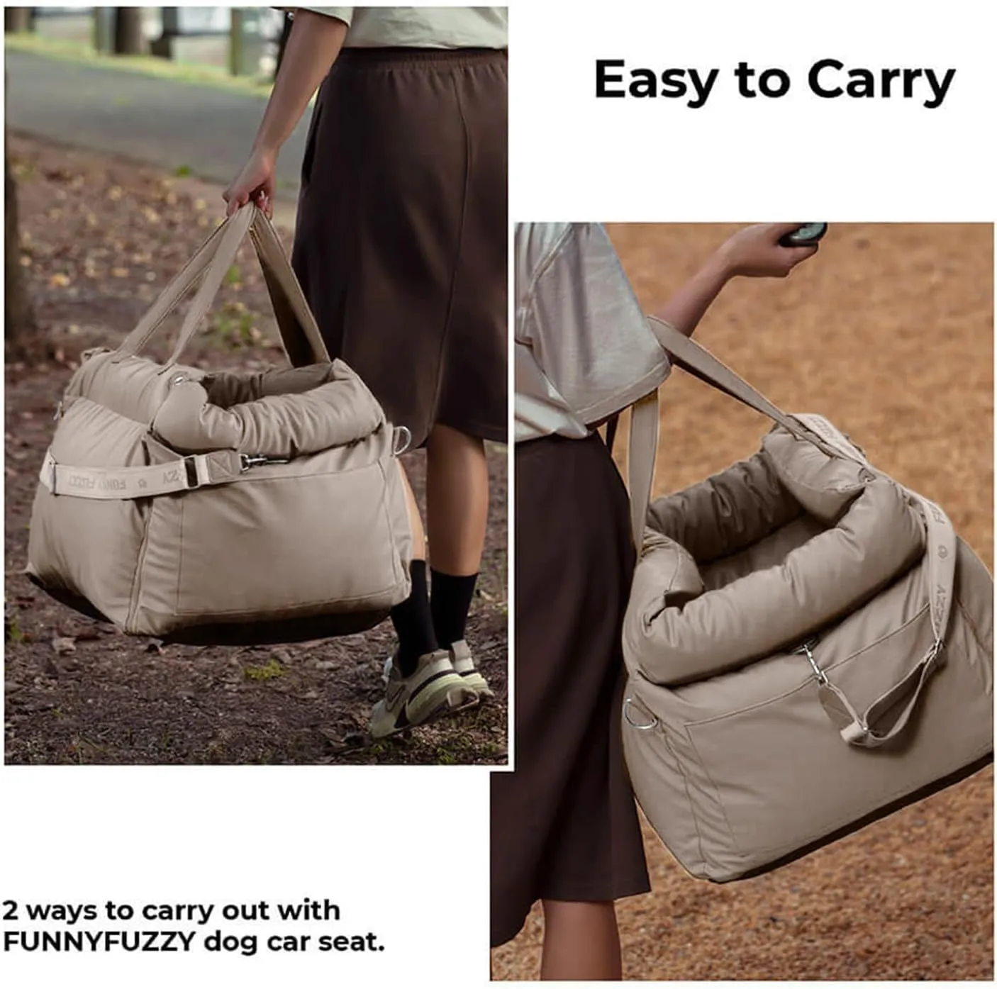 FUNNYFUZZY Dog Car Seat for Small Dogs, Waterproof Dog Car Bed with Storage Pocket, Safety Clip-On Dogs Leash, Detachable Portable Pet Carseat (Grey, 21.65 x 19.69 x 17.72 inches)