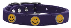 Happy Face Widget Genuine Leather Dog Collar Purple 22