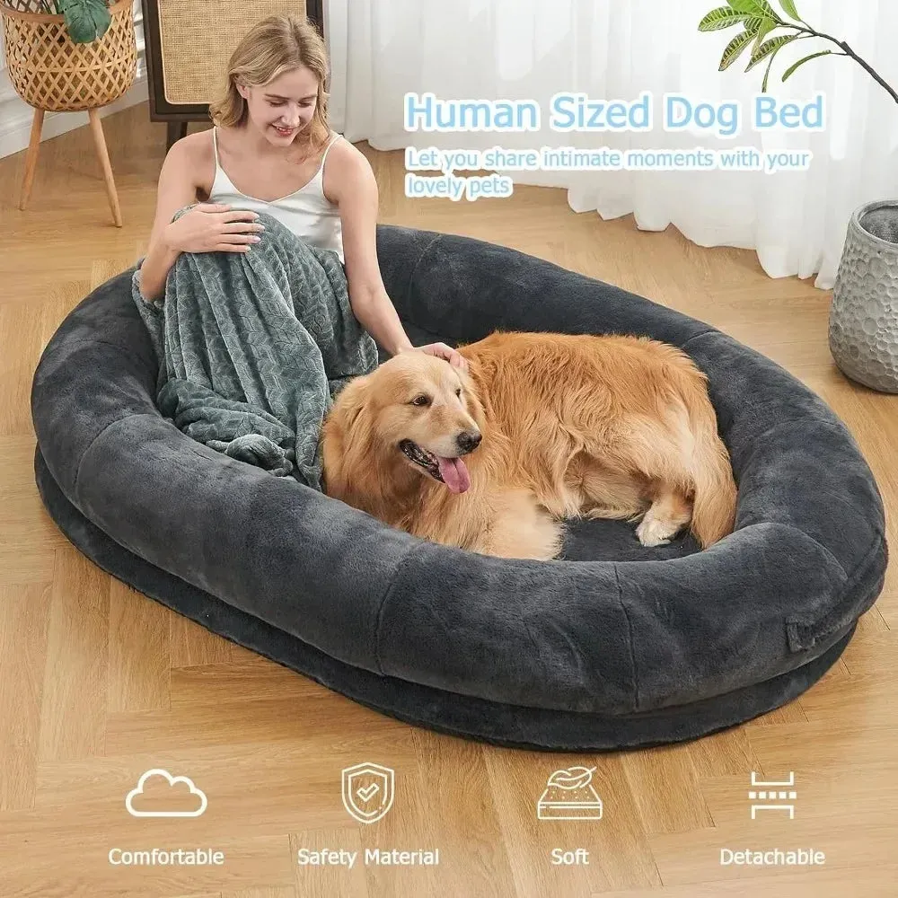 Human-Sized Dog Bed for People - Adults Giant Nap Bed in Dark Grey and Black, 72"x48"x10