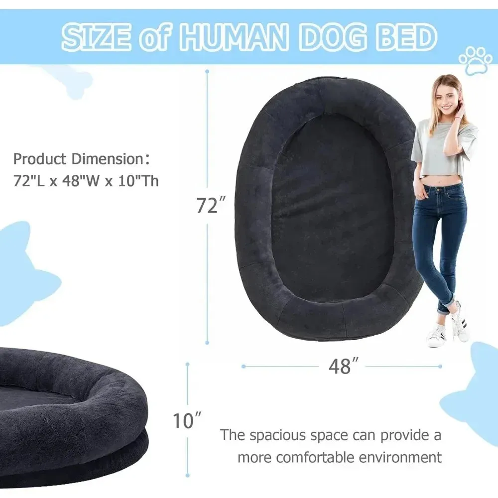 Human-Sized Dog Bed for People - Adults Giant Nap Bed in Dark Grey and Black, 72"x48"x10