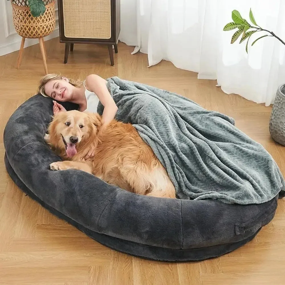 Human-Sized Dog Bed for People - Adults Giant Nap Bed in Dark Grey and Black, 72"x48"x10