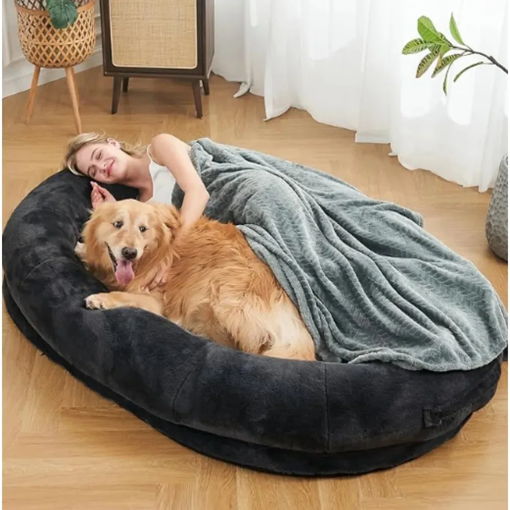 Human-Sized Dog Bed for People - Adults Giant Nap Bed in Dark Grey and Black, 72"x48"x10