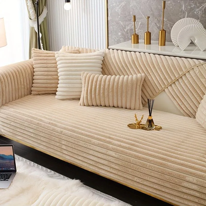 Luxurious Rabbit Fur Sofa Slipcover | Non-Slip Light Grey for dog use