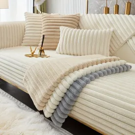 Luxurious Rabbit Fur Sofa Slipcover | Non-Slip Light Grey for dog use