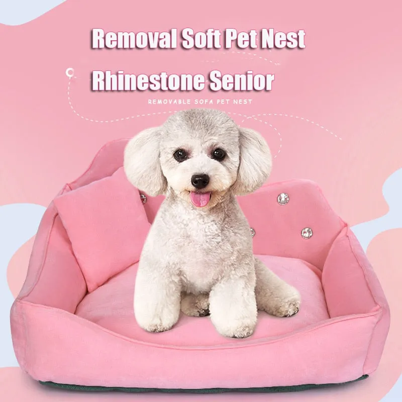 Luxury Dog Sofa Pink Gray Rhinestone Pet Bed Cover Mat Princess Cat Mats For Small Medium Puppy Animal Bedding Yorkshire