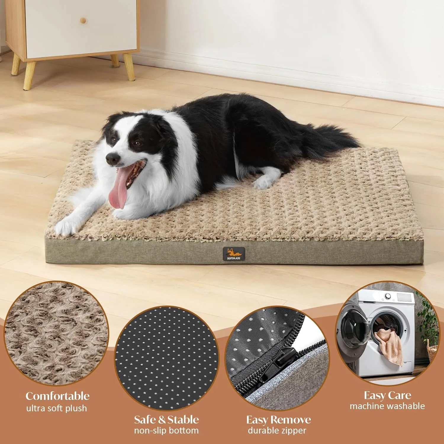 Medium Dog Bed for Dogs up to 35 lbs with Orthopedic Foam Waterproof Cover Removable and Washable Cover Fluffy Dog Crate Bed with Non-Slip Bottom