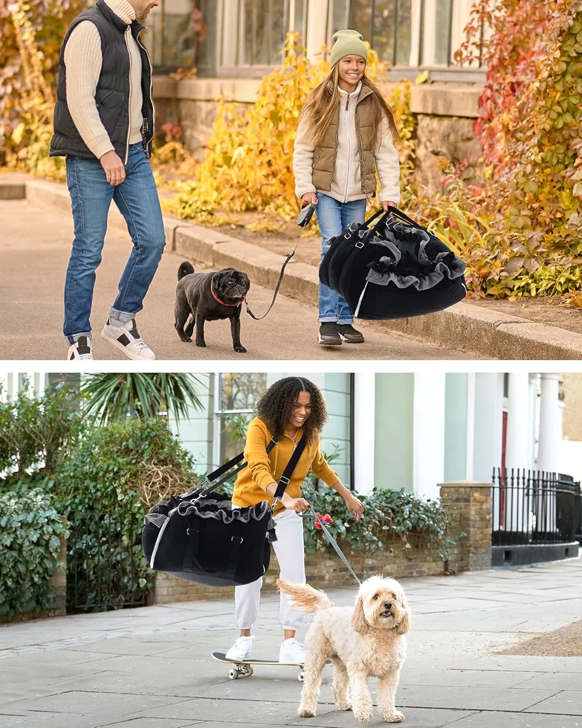 Small Dog Car Seat, Portable Washable Dog Travel Bed for Puppies Up to 25lbs, with Safety Leash & Storage Pockets, Adjustable Straps for Cars, SUVs, and Trucks, Grey/Black