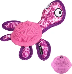 Squeaky Turtle Dog Toy, Treat Dispensing Rubber Ball, Bite Resistant Plush Chew Toy, Interactive Tug & Fetch Enrichment Toy for Medium & Small Breeds, Safe & Engaging for Puppies (red)