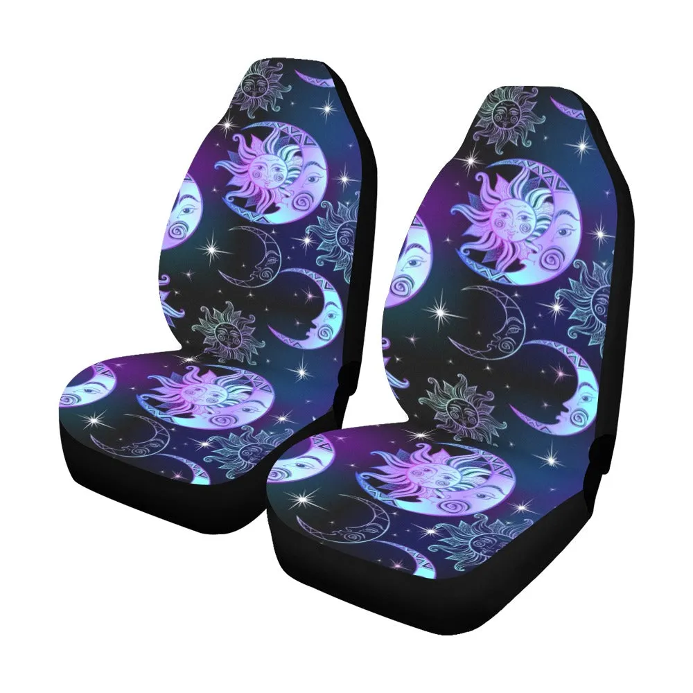 Sun Moon Stars Car Seat Covers for Vehicle (2 pcs), Celestial Retro Purple Witchy Front SUV Auto Truck Universal Protector Women Accessories