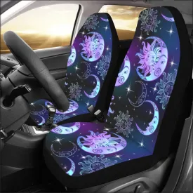 Sun Moon Stars Car Seat Covers for Vehicle (2 pcs), Celestial Retro Purple Witchy Front SUV Auto Truck Universal Protector Women Accessories