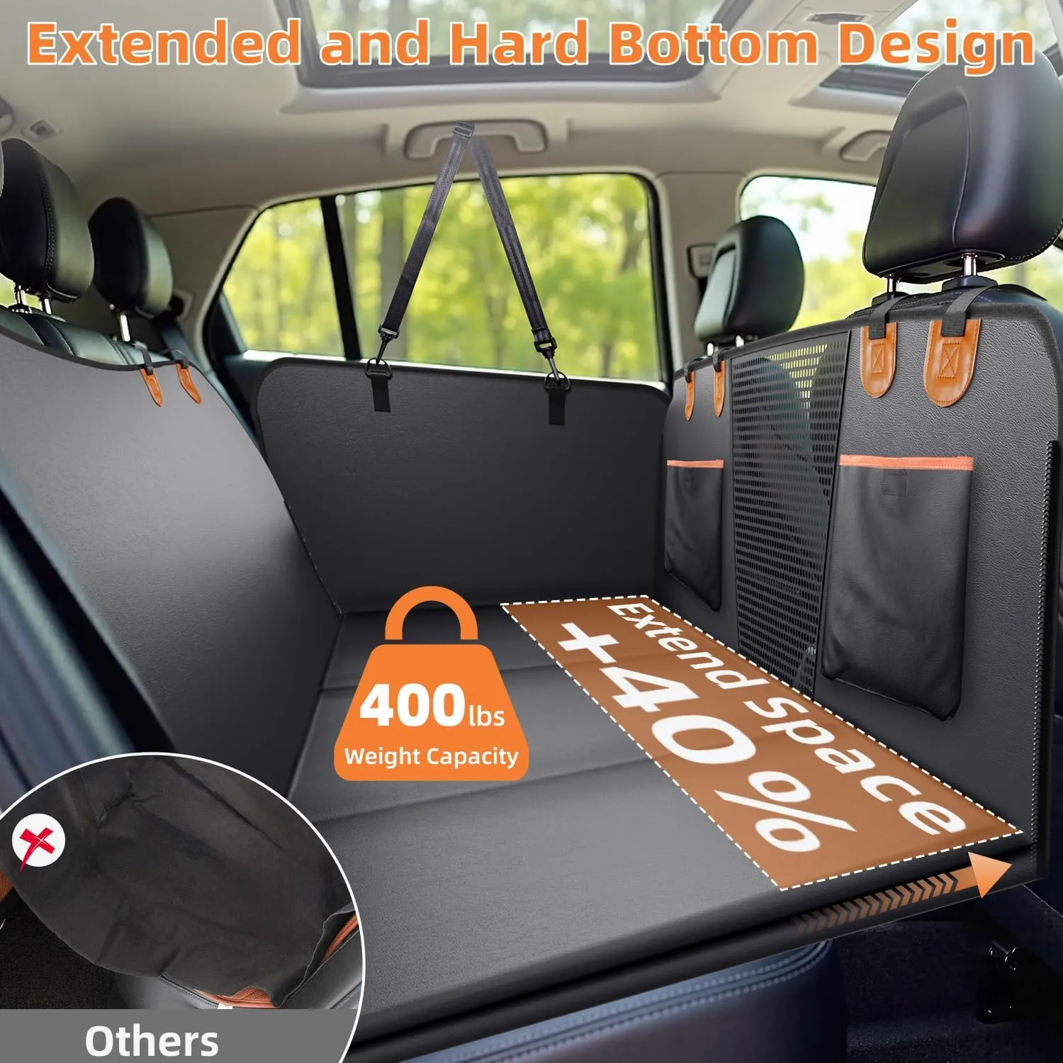 Upgraded PU Thickened Dog Car Seat Cover for Back Seat, Waterproof Back Seat Extender for Dogs with Hard Bottom, Dog Car Seat Cover for Car SUV! Anti-Scratch! Safer! (Holds 400lbs)