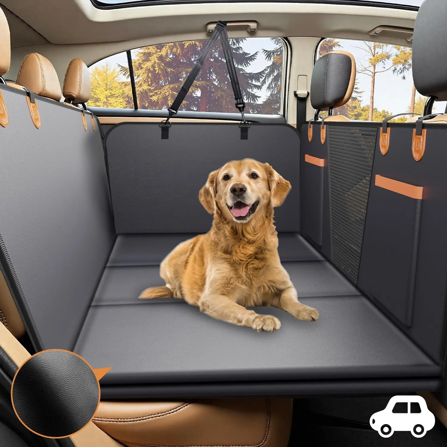 Upgraded PU Thickened Dog Car Seat Cover for Back Seat, Waterproof Back Seat Extender for Dogs with Hard Bottom, Dog Car Seat Cover for Car SUV! Anti-Scratch! Safer! (Holds 400lbs)