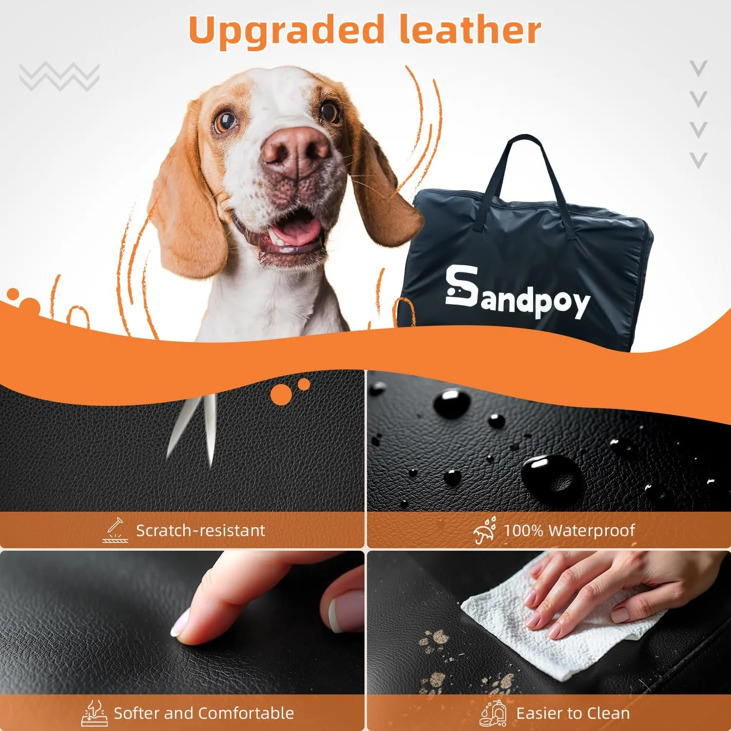 Upgraded PU Thickened Dog Car Seat Cover for Back Seat, Waterproof Back Seat Extender for Dogs with Hard Bottom, Dog Car Seat Cover for Car SUV! Anti-Scratch! Safer! (Holds 400lbs)