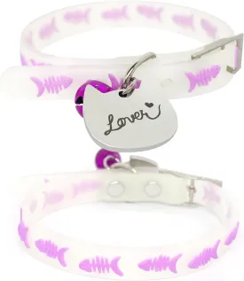 VICOXO 2 Pack Reflective Cat Collars Breakaway with Bell, Adjustable, Safety, Personalized Tag with Lover, Ideal for Girl Boy Cats, Glow in The Dark(5-11 Inch) (Pink)