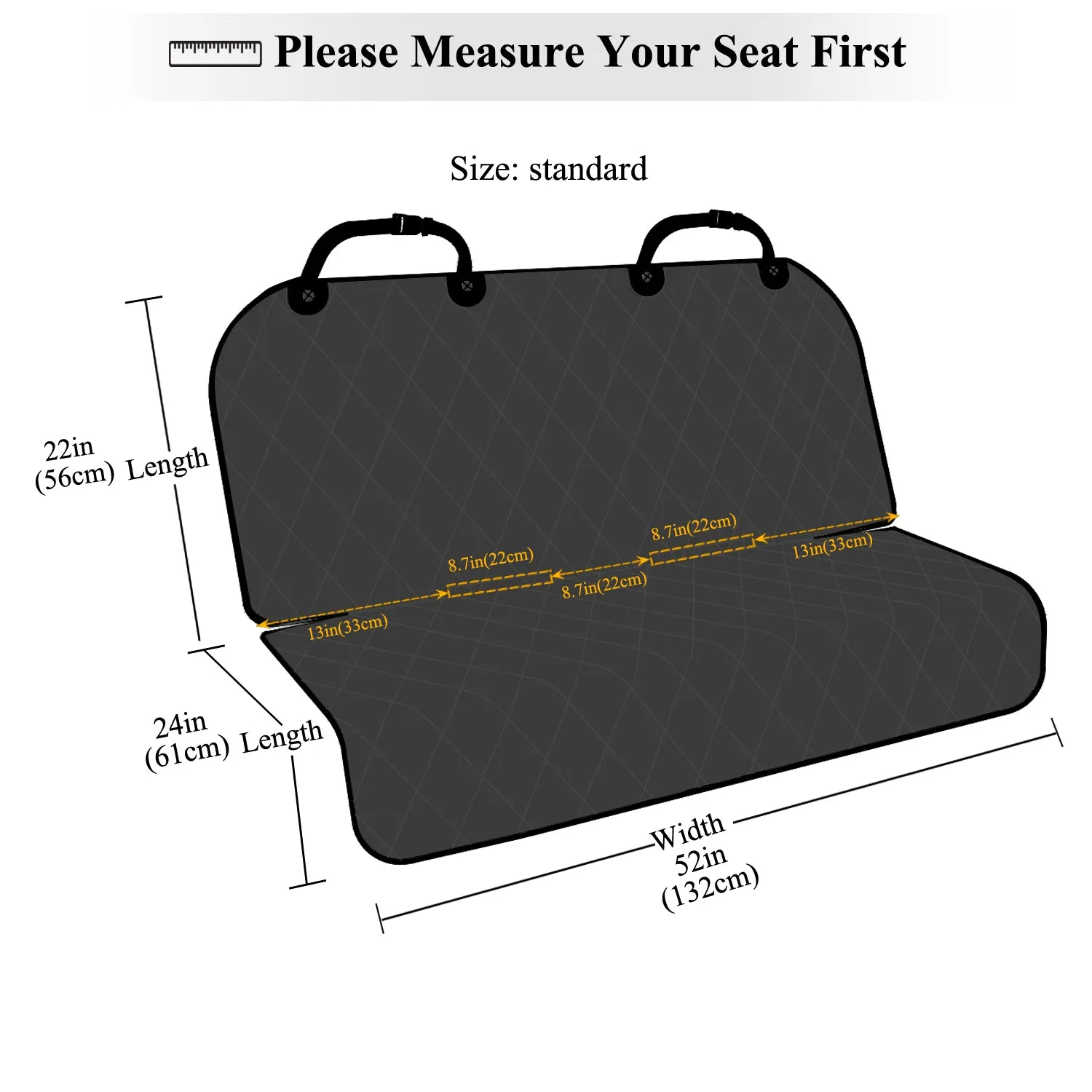 VIVAGLORY Dog Seat Cover for Back Seat, No-Skirt Design, Quilted & Durable 600 D Oxford Car Seat Cover with Anti-Slip Backing for Most Cars, SUVs & MPVs, Heather Black, 46" L * 57" W