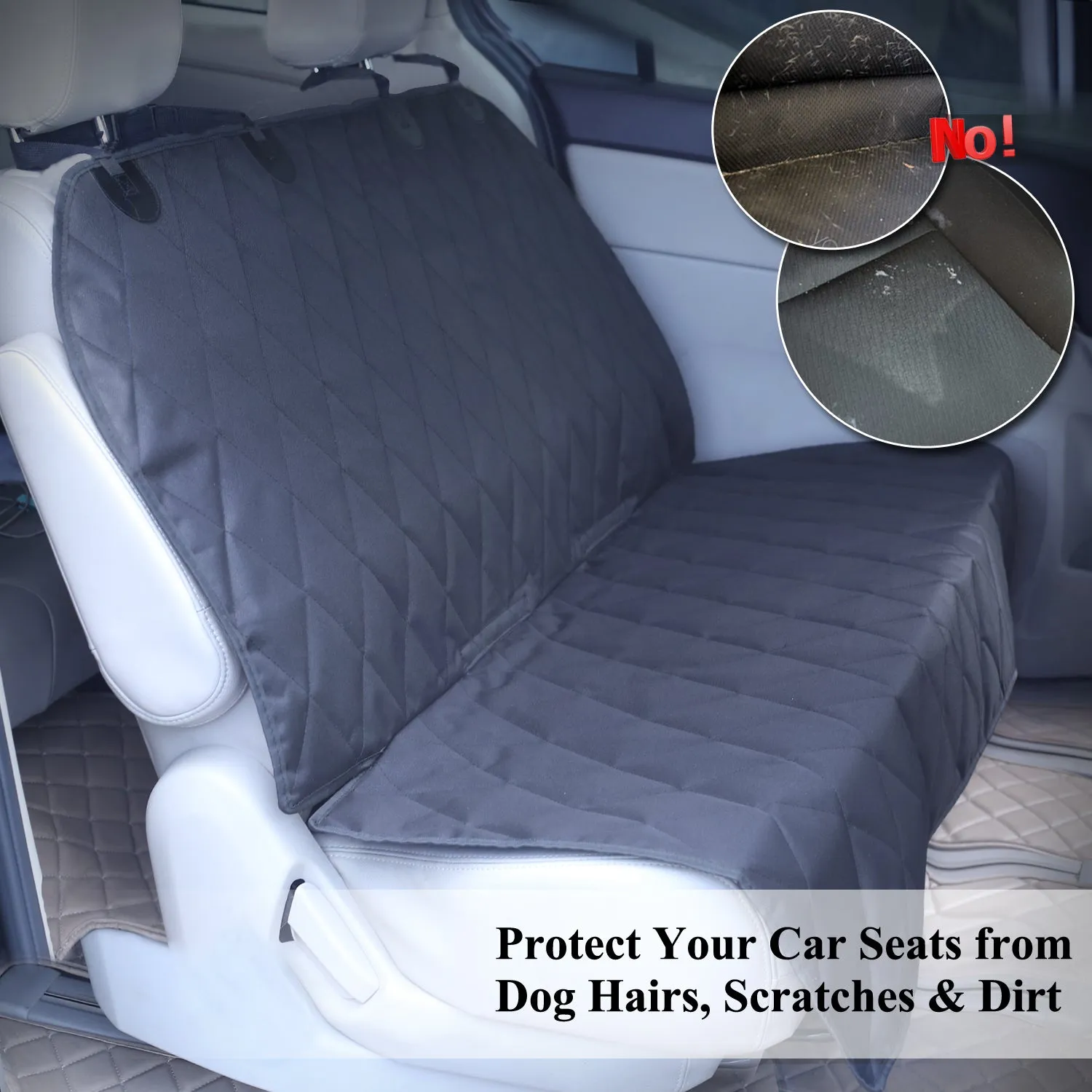 VIVAGLORY Dog Seat Cover for Back Seat, No-Skirt Design, Quilted & Durable 600 D Oxford Car Seat Cover with Anti-Slip Backing for Most Cars, SUVs & MPVs, Heather Black, 46" L * 57" W