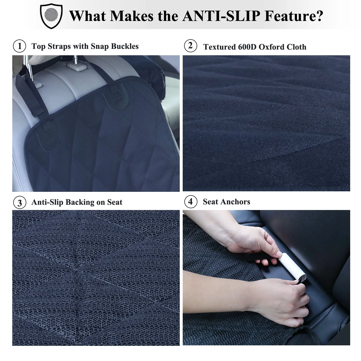 VIVAGLORY Dog Seat Cover for Back Seat, No-Skirt Design, Quilted & Durable 600 D Oxford Car Seat Cover with Anti-Slip Backing for Most Cars, SUVs & MPVs, Heather Black, 46" L * 57" W