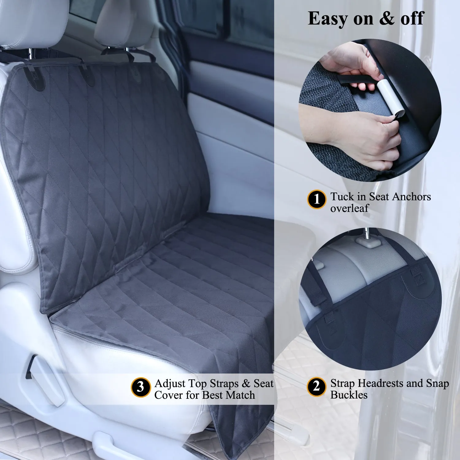 VIVAGLORY Dog Seat Cover for Back Seat, No-Skirt Design, Quilted & Durable 600 D Oxford Car Seat Cover with Anti-Slip Backing for Most Cars, SUVs & MPVs, Heather Black, 46" L * 57" W