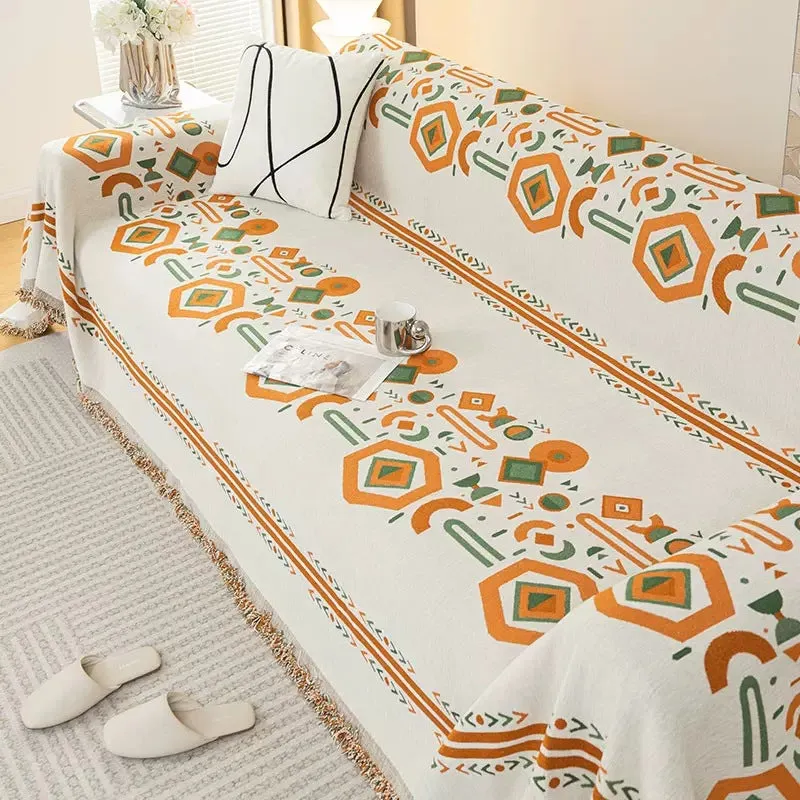 Wren Boho Chenille Couch Sofa Cover Blanket